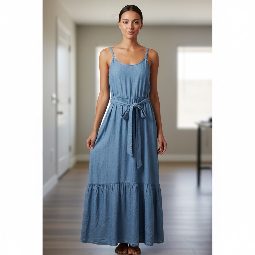 BEACH LUNCH LOUNGE DENIM BLUE MAXI DRESS
